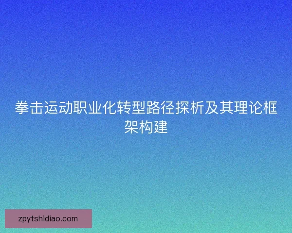 拳击运动职业化转型路径探析及其理论框架构建